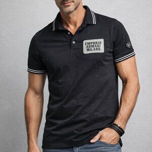 Emporio Armani Milano Polo Shirt Black Short Sleeve Logo Men's S